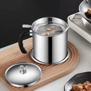Stainless Steel Oil Filter Pot Grease Storage Container Kitchen Tools Strainer Dispenser Can
