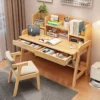 Student Home Use Wood Computer Desk with Adjustable Height and Integrated Bookcase Study Table