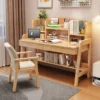 Student Home Use Wood Computer Desk with Adjustable Height and Integrated Bookcase Study Table