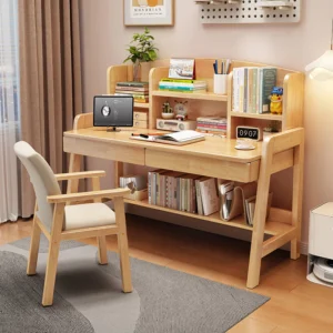 sg-11134201-7rfid-m970mfwn9bvddf.webp Student Home Use Wood Computer Desk with Adjustable Height and Integrated Bookcase Study Table