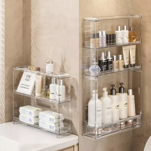 Transparent Wall Mounted Cosmetic Storage Cabinet Dustproof and Waterproof Drawer with Straps