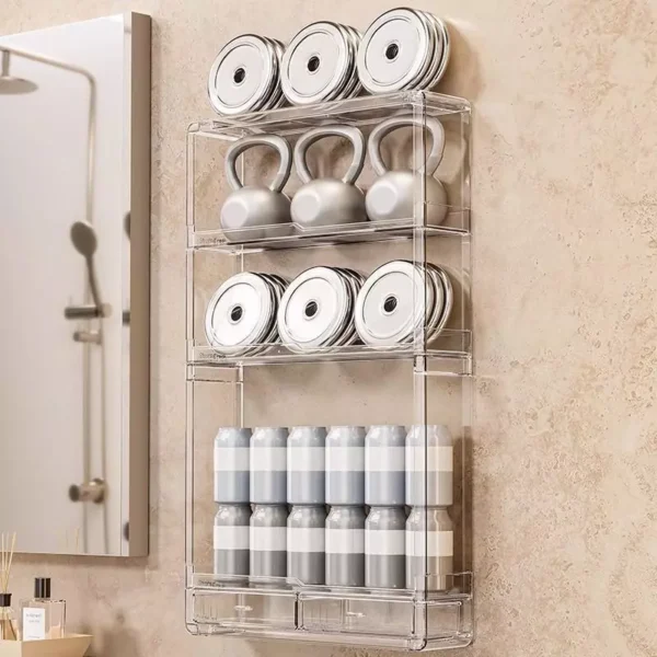 Transparent Wall Mounted Cosmetic Storage Cabinet Dustproof and Waterproof Drawer with Straps
