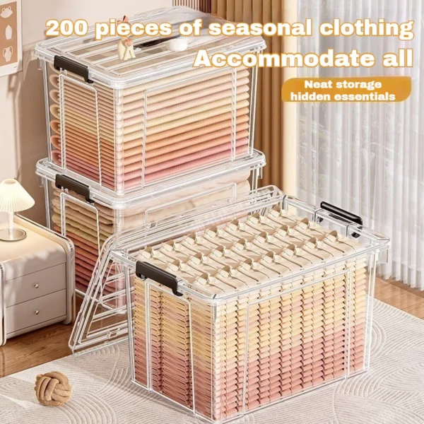 Transparent Storage Box Stackable With Lid Large Capacity Clothes Toys Sundries Storage Organizer