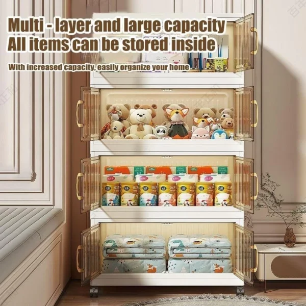 sg-11134201-81zw1-mifnyuis24na4a.webp 80cm High Capacity Transparent Storage Box Foldable Stackable Storage Cabinet Box Multi Functional with Roller