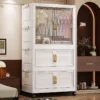Cabinet Wardrobe 60cm Storage Multipurpose Folding Stackable Storage Cabinet With Pulley   Double Open Doors