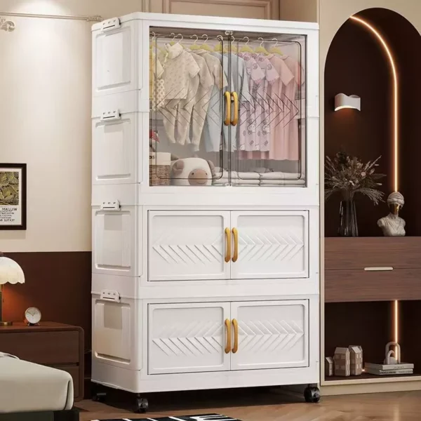 Cabinet Wardrobe 60cm Storage Multipurpose Folding Stackable Storage Cabinet With Pulley   Double Open Doors