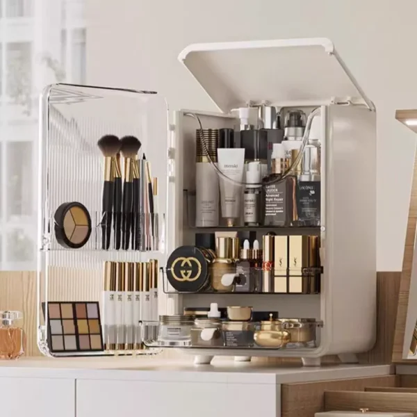Makeup Box with Light   Mirror   Dustproof Cosmetic Organizer Storage Box