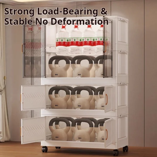 Cabinet Wardrobe 60cm Storage Multipurpose Folding Stackable Storage Cabinet With Pulley   Double Open Doors
