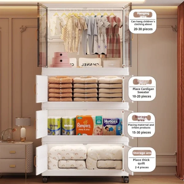 Cabinet Wardrobe 60cm Storage Multipurpose Folding Stackable Storage Cabinet With Pulley   Double Open Doors
