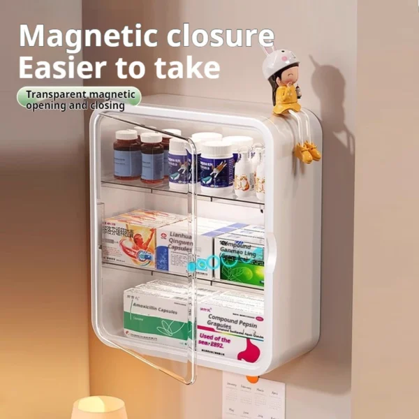 Medicine Storage Box Wall Hanging Large Capacity Cabinet With Transparent Drawers Waterproof   Stackable Design