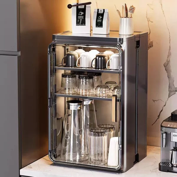 Dust Proof Cup Storage Box with Large Capacity Foldable Design Removable Shelves Tea Cups and Coffee Mugs