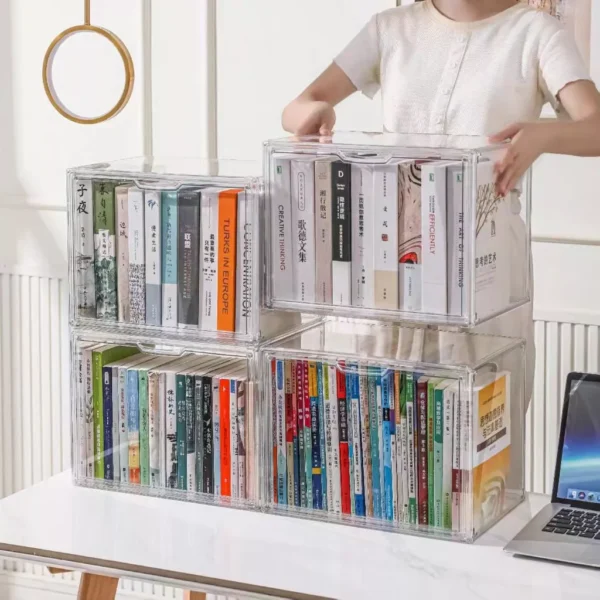 Transparent Acrylic Foldable Book Storage Box Desktop Organizer Shelf Room School Office Book Shelf