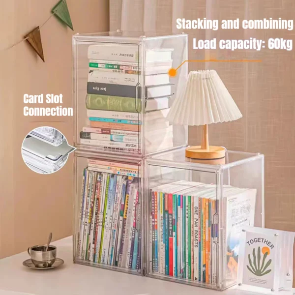 Transparent Acrylic Foldable Book Storage Box Desktop Organizer Shelf Room School Office Book Shelf